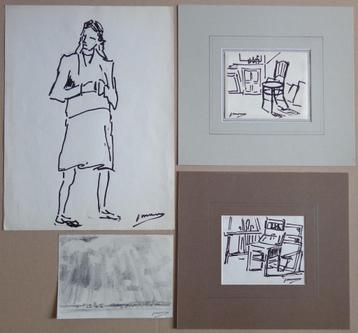 JOS JOZEF MOUS / LOT VAN 4 STUKS / ORIGINEEL WERK / 36x27cm, Enlèvement ou Envoi