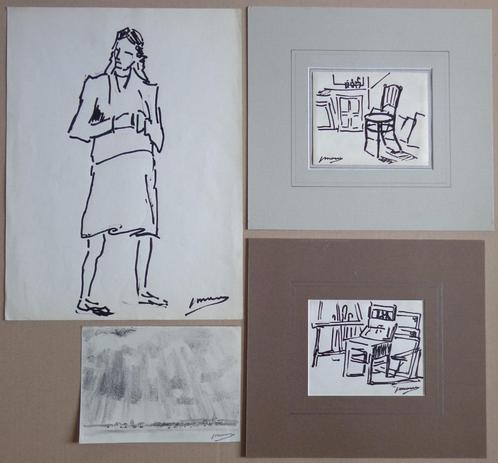 JOS JOZEF MOUS / LOT VAN 4 STUKS / ORIGINEEL WERK / 36x27cm, Antiek en Kunst, Kunst | Tekeningen en Fotografie, Ophalen of Verzenden