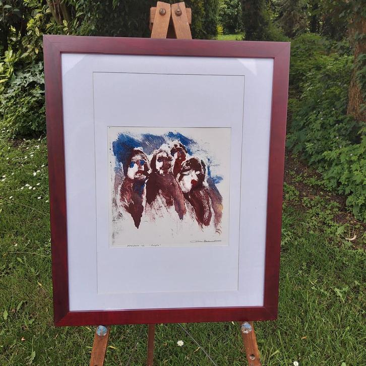 "People"  Gesigneerde monodruk. ingelijst 55 x 45 cm., Antiek en Kunst, Kunst | Litho's en Zeefdrukken, Ophalen