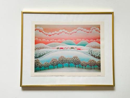 Kunstdruk I. RABUZIN: ' Naïef landschap ' ~ Vintage jaren 70, Huis en Inrichting, Woonaccessoires | Schilderijen, Tekeningen en Foto's