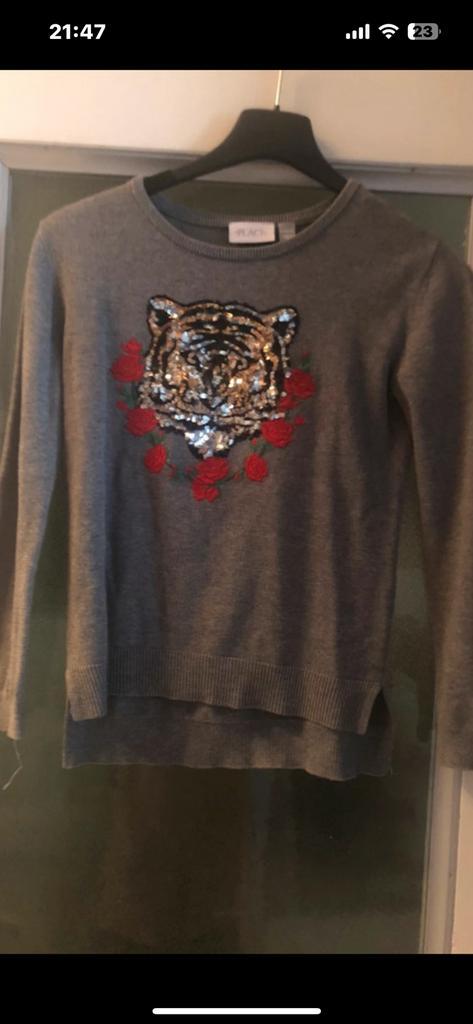 Jolie pull Palace fille sequin avec tigre et fleurs brodé, Kinderen en Baby's, Kinderkleding | Maat 152, Zo goed als nieuw, Ophalen of Verzenden