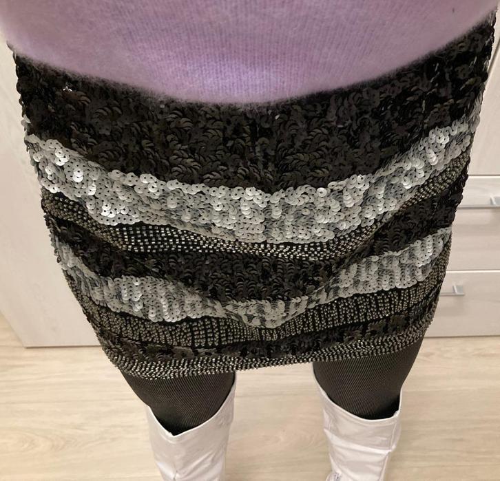 Winters minirokje met pailletten Sophyline&Co maat S, Kleding | Dames, Rokken, Nieuw, Maat 36 (S), Zwart, Boven de knie, Verzenden