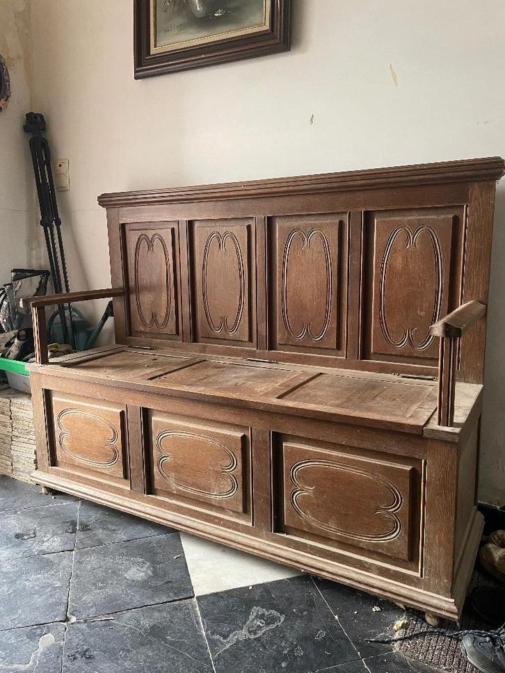 Antieke halbank met opbergvak, Antiek en Kunst, Antiek | Meubels | Stoelen en Sofa's, Ophalen