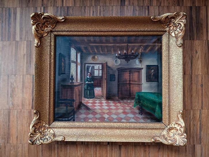 Antieke goudkleurige kader met gratis schilderij :-), Antiquités & Art, Art | Peinture | Classique, Enlèvement ou Envoi