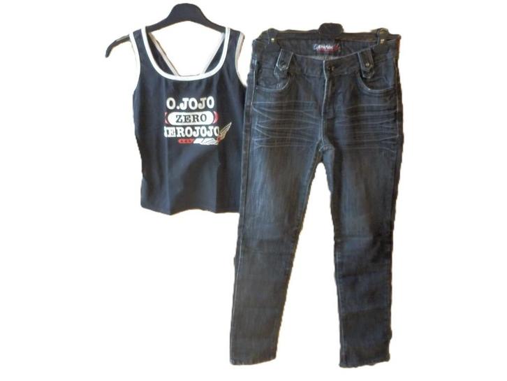 (6)- jeans femme t.38 gris - onado + top noir, Kleding | Dames, Spijkerbroeken en Jeans, Zo goed als nieuw, W30 - W32 (confectie 38/40)