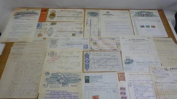 Lot van 24 verschillende facturen en cheques:1894 tot 1930., Antiek en Kunst, Antiek | Boeken en Manuscripten, Ophalen of Verzenden