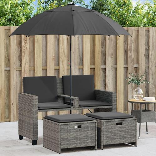 Tuinbank Tango 2-zits met parasol en voetenbanken poly ratta, Tuin en Terras, Parasols, Nieuw, Kantelbaar, Verzenden