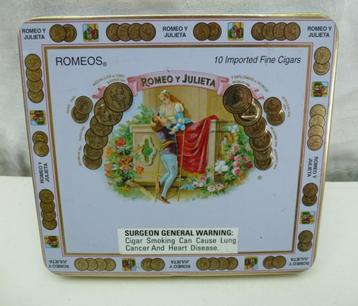 boîte à cigares en étain vide Romeos Romeo Y Julieta, Enlèvement ou Envoi, Utilisé, Boite à tabac ou Emballage