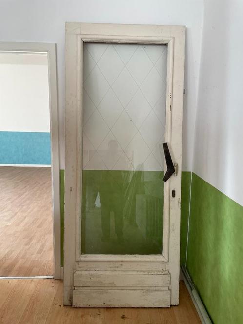 Authentieke Houten Voordeur met Glas – Retro/Vintage Look, Doe-het-zelf en Bouw, Deuren en Vliegenramen, Gebruikt, Buitendeur