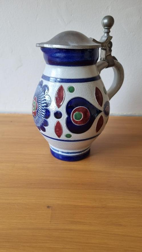 Aardewerk kannetje tinnen deksel, Antiek en Kunst, Antiek | Tin, Ophalen of Verzenden