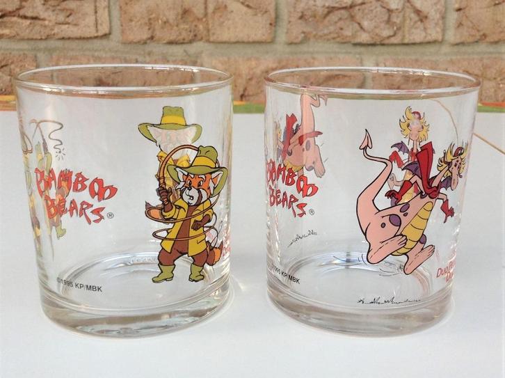 2 Vintage Bamboo Bears glazen 1995 Duo Penotti, Verzamelen, Glas en Drinkglazen, Zo goed als nieuw, Overige typen, Ophalen of Verzenden