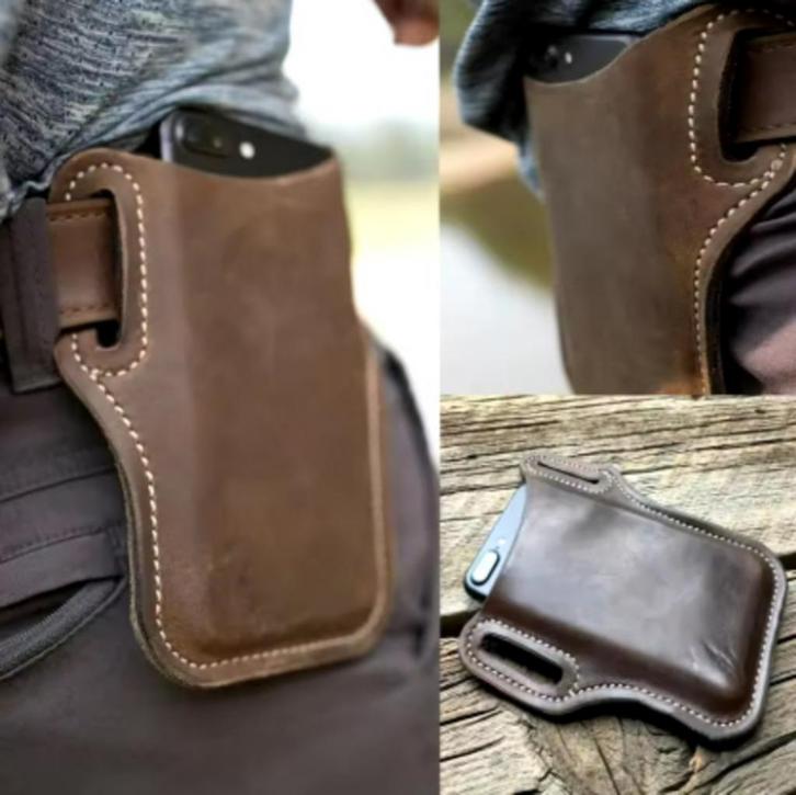 Telefoonholster Telefoonhouder Riemhouder Donkerbruin Bruin, Telecommunicatie, Telefoonhouders, Nieuw, Ophalen of Verzenden