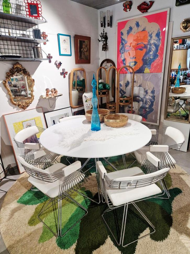 6 draaibare draadstoelen Rudi Verelst en tafel 130cm , retro, Antiek en Kunst, Kunst | Designobjecten, Ophalen of Verzenden