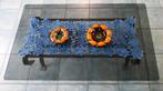 Grande table basse vintage verre fumé et fer forgé, Ophalen, Gebruikt, 100 tot 150 cm, Vintage