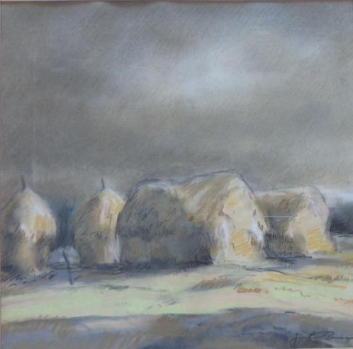 ONLEESBAAR / HOOIOPPERS / ORIGINEEL WERK / 53x53cm / KADER, Antiek en Kunst, Kunst | Schilderijen | Klassiek, Ophalen of Verzenden