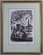 FRANK-IVO VAN DAMME / TIJL & NELE / ZW-W HOUTSNEDE / 60x46cm, Antiek en Kunst, Kunst | Litho's en Zeefdrukken, Ophalen of Verzenden