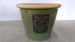Vintage bloempot keramiek groen Ø 23cm, Terracotta, Tuin, Gebruikt, Ophalen of Verzenden
