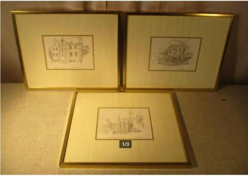 3 Prachtige Tekeningen van Ch Vandenbosch - 30x24, Antiek en Kunst, Kunst | Tekeningen en Fotografie, Ophalen of Verzenden