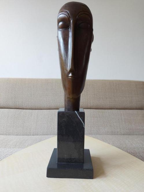 Bronzen Beeld naar Modigliani Tête de Femme Hoofd Vrouw, Antiek en Kunst, Kunst | Beelden en Houtsnijwerken, Ophalen of Verzenden