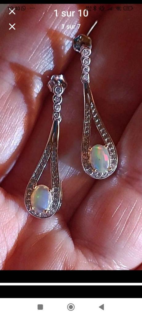 Sterling zilveren oorbellen met Ethiopisch opaal, Handtassen en Accessoires, Oorbellen, Nieuw, Hangers, Zilver, Zilver, Met edelsteen