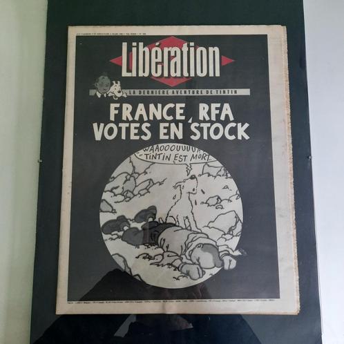 "TINTIN EST MORT" ex. LIBÉRATION 5 MARS 1983., Collections, Personnages de BD, Comme neuf, Tintin, Enlèvement