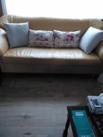 Gele leren lounge 3+2, Huis en Inrichting, Zetels | Zetels en Chaises Longues, Ophalen, 150 tot 200 cm, Zo goed als nieuw, Vierpersoons of meer
