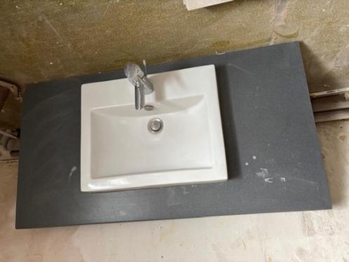 Spoelbak op aanrecht met designkraan en flexibele slangen, Huis en Inrichting, Badkamer | Badkamermeubels, Zo goed als nieuw, Wasbak of Wastafel
