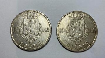 2 Belgische 100 Frank munten 1948 en 1949 