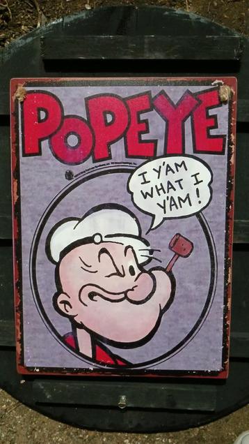 plaque vintage 40x30 en bois d albesia motif Popeye  disponible aux enchères