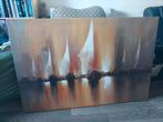 Modern olieverf schilderij -Zeilboten, abstract bruintinten, Antiek en Kunst, Ophalen