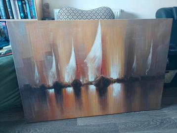 Modern olieverf schilderij -Zeilboten, abstract bruintinten beschikbaar voor biedingen