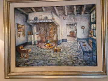 Olie op doek : Irene Wellens " kempisch boereninterieur" beschikbaar voor biedingen