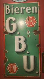 Oud emaille reclame bord uit 1933 G.B.U. Ultra bieren Gent., Verzamelen, Biermerken, Ophalen