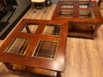 Kersenhouten Salontafel met Glas in Lood - Vierkant (2stuks), Huis en Inrichting, Tafels | Salontafels, Ophalen, Gebruikt, 50 tot 100 cm