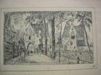 Authentieke tekening - Begijnhof Brugge, Minder dan 50 cm, Gebruikt, Tekening, Ophalen of Verzenden