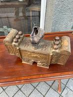 Vintage Turkse Schoenpoetskist - Messing & Hout., Enlèvement ou Envoi