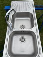 Inox dubbele spoelbak met kraan, Ophalen, Gebruikt