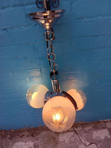 Lustre en métal chromé, verre de Muranoet bois, Enlèvement