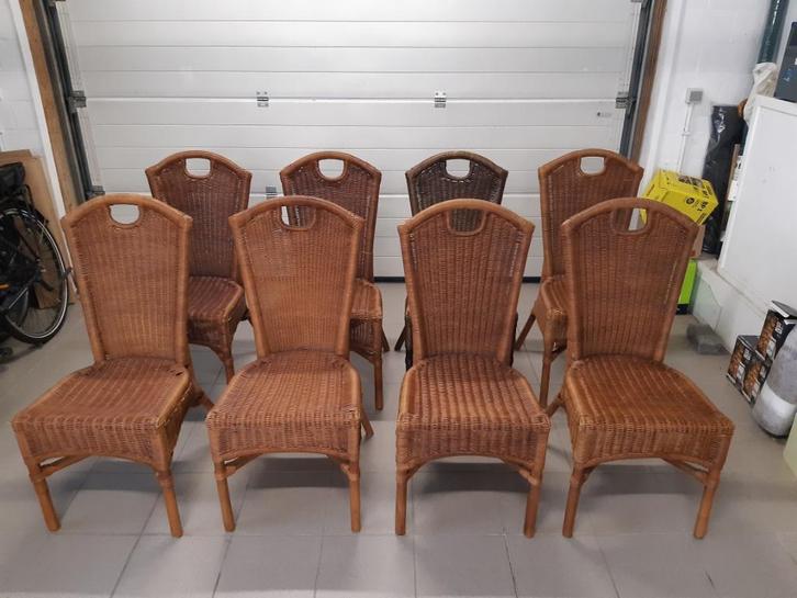 Rieten eetkamerstoelen (8 stuks), Huis en Inrichting, Stoelen, Gebruikt, Vijf, Zes of meer stoelen, Riet of Rotan, Bruin, Ophalen