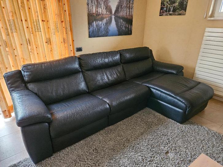 grote hoekzetel donkerblauw leder weba longchair relax, Huis en Inrichting, Zetels | Complete zithoeken, Gebruikt, Leer, Ophalen