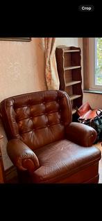 2 vintage leren fauteuils met optionele hoezen, Huis en Inrichting, Fauteuils, Leer, Zo goed als nieuw