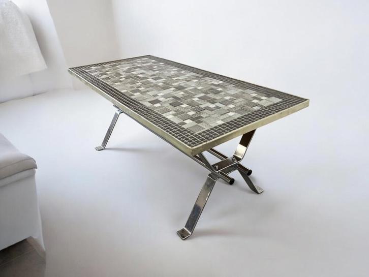 vintage keramieken salontafel met chromen frame, Huis en Inrichting, Tafels | Salontafels, Ophalen of Verzenden