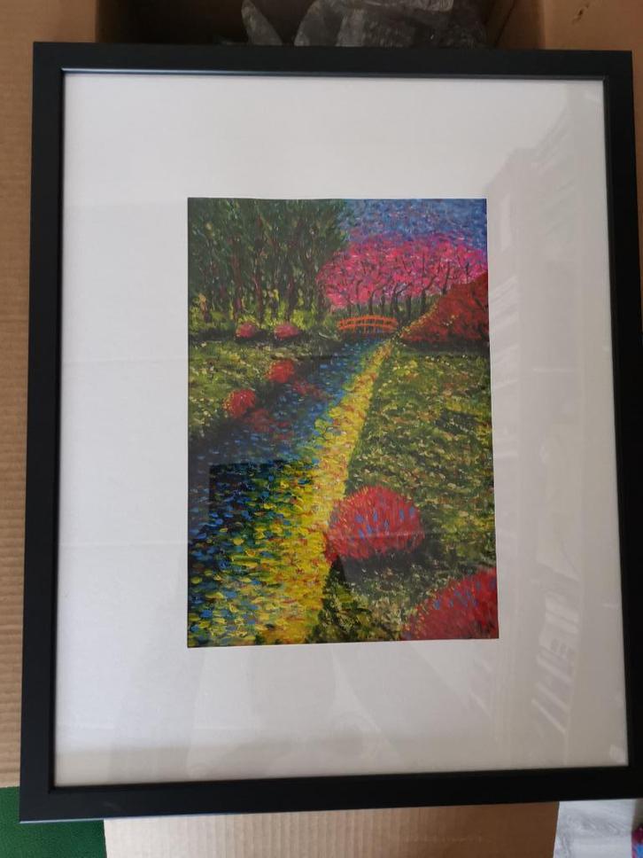 De tuin van Monet - 43x53cm - acryl op papier, Antiek en Kunst, Kunst | Schilderijen | Modern, Ophalen