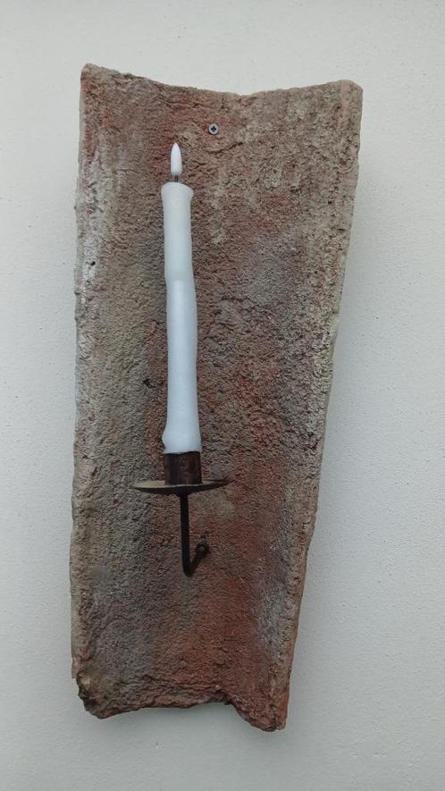 Terracotta dakpan met kaarsenhouder met druipbescherming, Huis en Inrichting, Woonaccessoires | Kandelaars en Kaarsen, Nieuw, Kandelaar