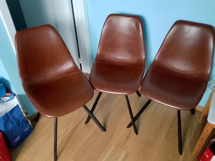 LEREN STOELEN (3) BRUINE LEREN STOELEN IN IDEALE STAAT, Huis en Inrichting, Keuken | Keukenelementen, Nieuw, Bruin, Ophalen