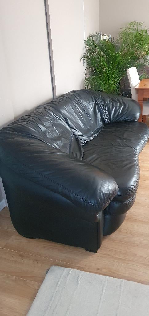 Canapé cuir noir, Trois personnes, 100 à 125 cm, 200 à 250 cm, Banc droit