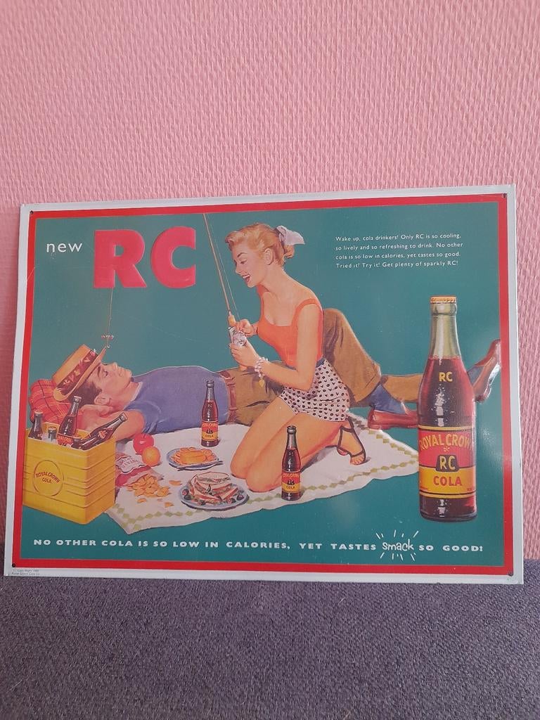 Metalen Amerikaans  bord royal crown cola 1992, Ophalen of Verzenden