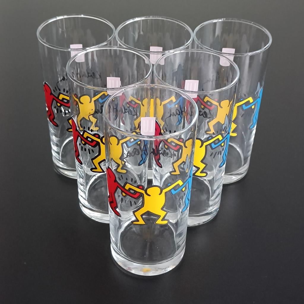 Keith Haring LU glazen., Ophalen of Verzenden, Gebruikt, Frisdrankglas