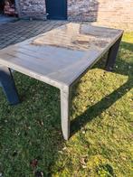 Tuintafel + 8 stapelbare kunststof stoelen, Tuin en Terras, Tuintafels, Ophalen, Gebruikt, Rechthoekig, Kunststof
