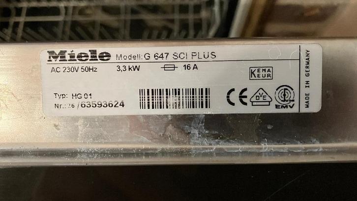 MIELE G647 SCi Plus inbouw vaatwasmachine, Elektronische apparatuur, Vaatwasmachines, Gebruikt, Inbouw, Minder dan 85 cm, 60 cm of meer